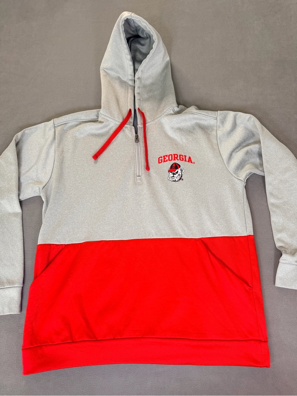 Georgia Bulldogs Two-Tone Gray & Red Quarter Zip Hoodie Sweatshirt- Large - Picture 1 of 6